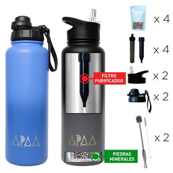 APAA Juego de 2 Botellas Purificadoras de Agua de 1.2L + Accesorios 