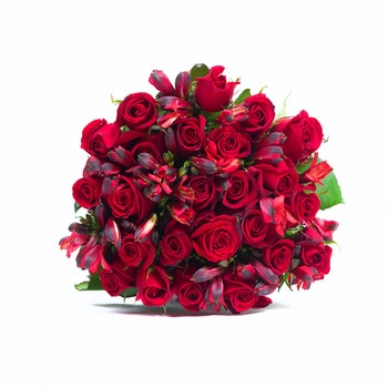 Chiltepec, Bouquet de Rosas y Astromelias Rojas