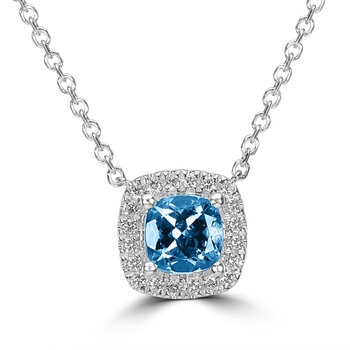 Collar de Topacio Azul con Diamantes 0.10ctw, Oro Blanco de 14K