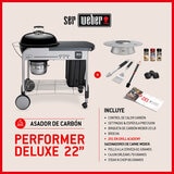 Weber, Performer Deluxe 22" Asador de Carbón + Accesorios + Grill Academy Weber, Performer Deluxe 22" Asador de Carbón + Accesorios + Grill Academy