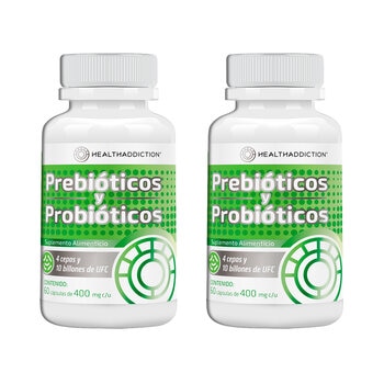 Healthaddiction Prebióticos y Probióticos 2 Frascos con 60 Cápsulas c/u