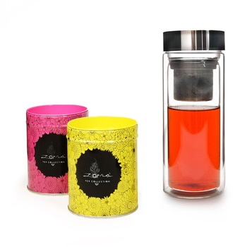 Zoma Tea Collection Termo de doble cristal con 2 latas de té