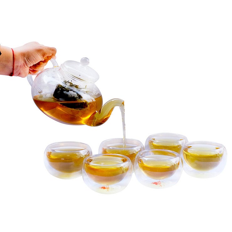 Zoma Tea Collection Juego de Tetera con 6 Tazas de Doble Cristal y un Té de 80 g Zoma Tea Collection Juego de Tetera con 6 Tazas de Doble Cristal y un Té de 80 g