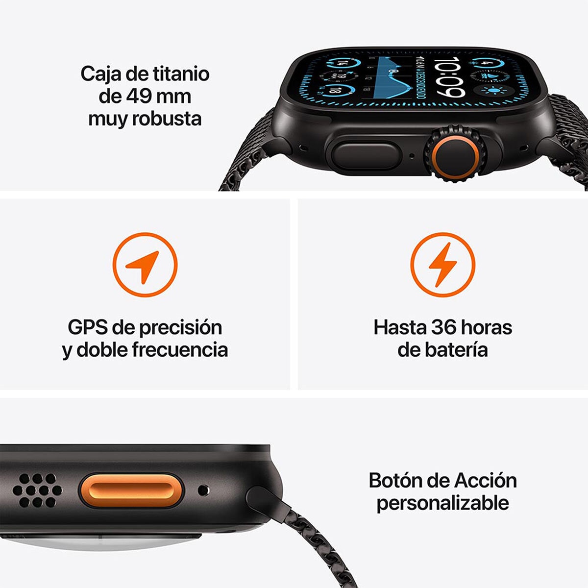 Apple Watch Ultra 2 (GPS + Cellular) Caja de titanio negro 49mm con Correa Loop Trail Negro M/L