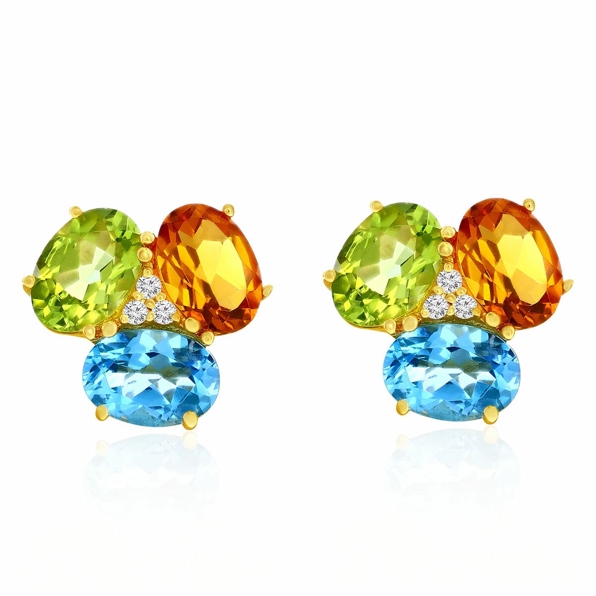 Aretes, Broquel de Piedras Preciosas, Oro Amarillo 14 K Aretes, Broquel de Piedras Preciosas, Oro Amarillo 14 K