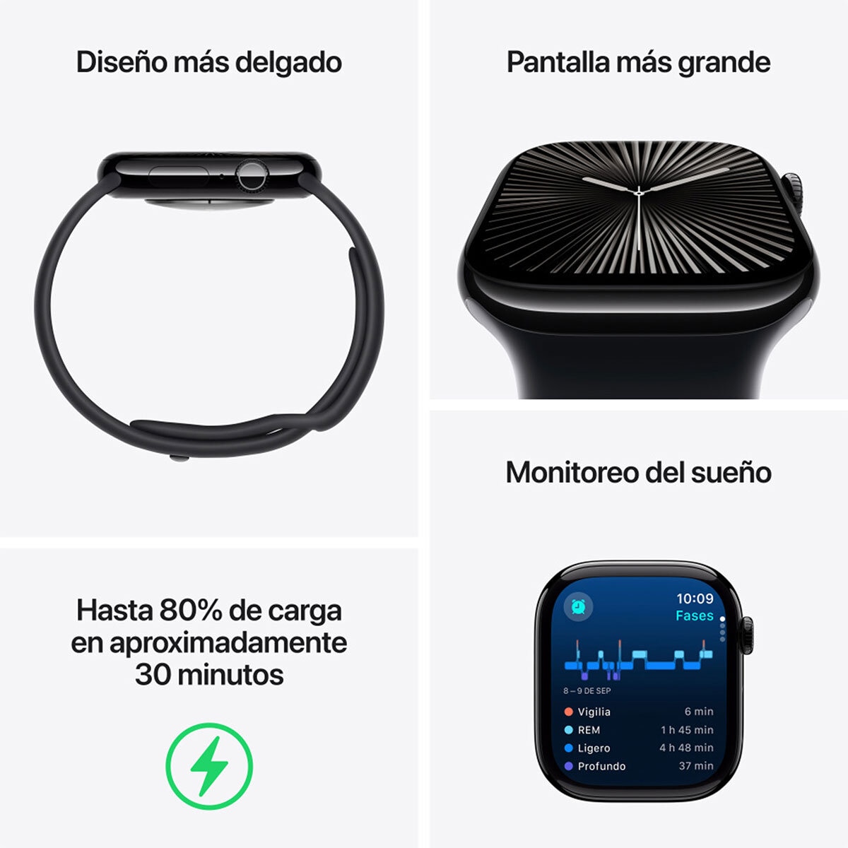 Apple Watch S10 (GPS + Cellular) Caja de aluminio plata 46mm con correa deportiva azul denim M/L