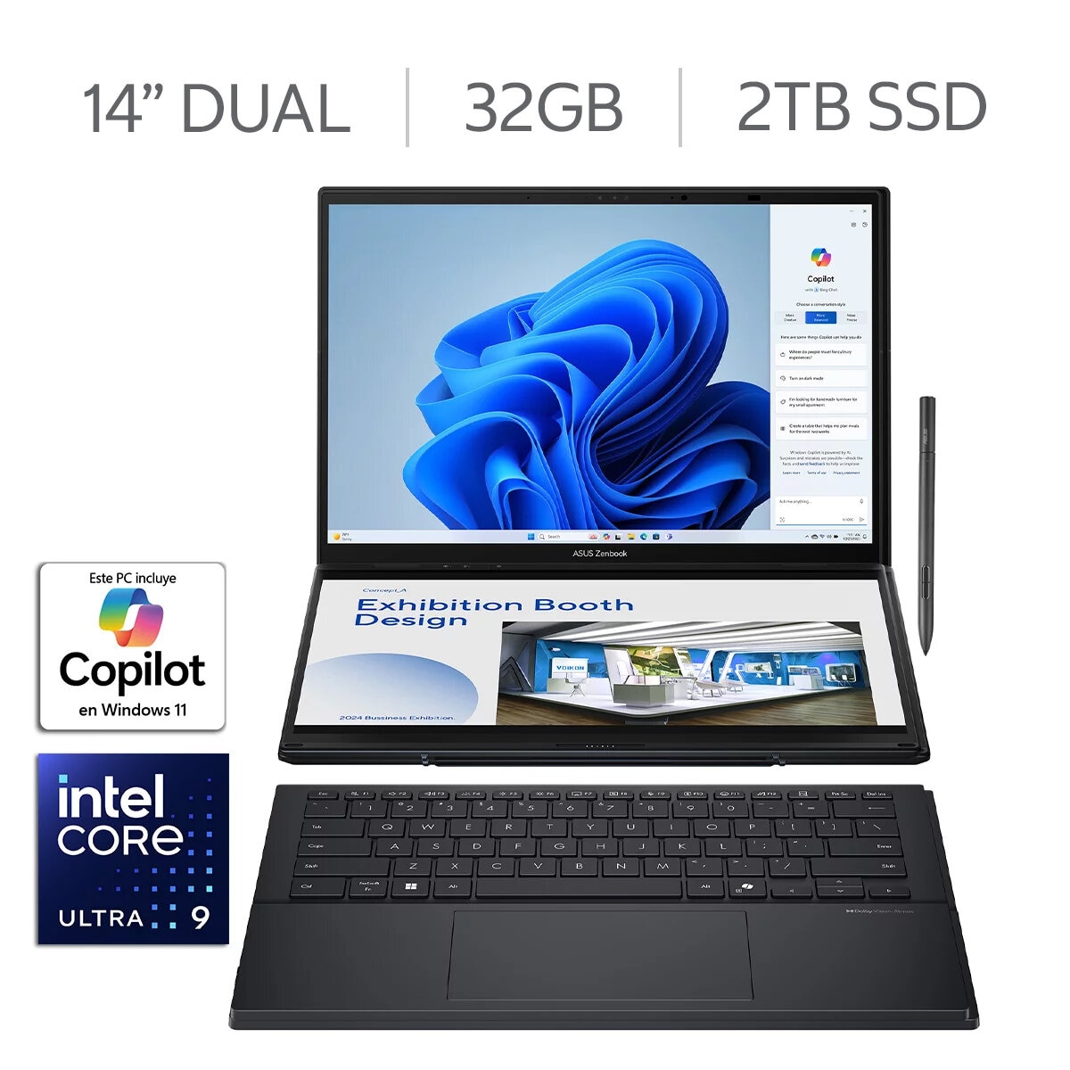 ASUS Zenbook DUO Laptop 14" 3K OLED Dual Intel Core Ultra 9 Series 2 32 GB 2TB SSD ASUS Zenbook DUO Laptop 14" 3K OLED Dual Intel Core Ultra 9 Series 2 32 GB 2TB SSD