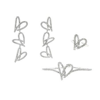 Mayfer, Juego de Corazones, Anillo, Aretes y Pulsera, con Cristal Austríaco Mayfer, Juego de Corazones, Anillo, Aretes y Pulsera, con Cristal Austríaco
