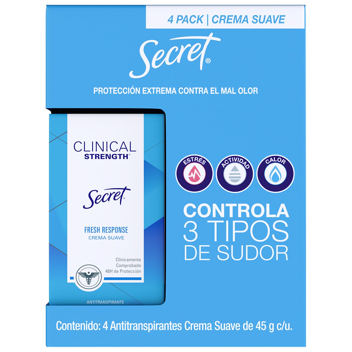 Secret Antitranspirante en crema Clinical Strength 4 piezas de 45 gr