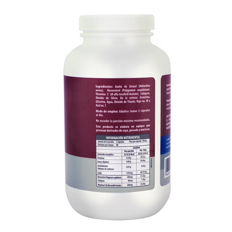 Naturagel Resveratrol con Vitamina E y Colágeno 160 Cápsulas Naturagel Resveratrol con Vitamina E y Colágeno 160 Cápsulas