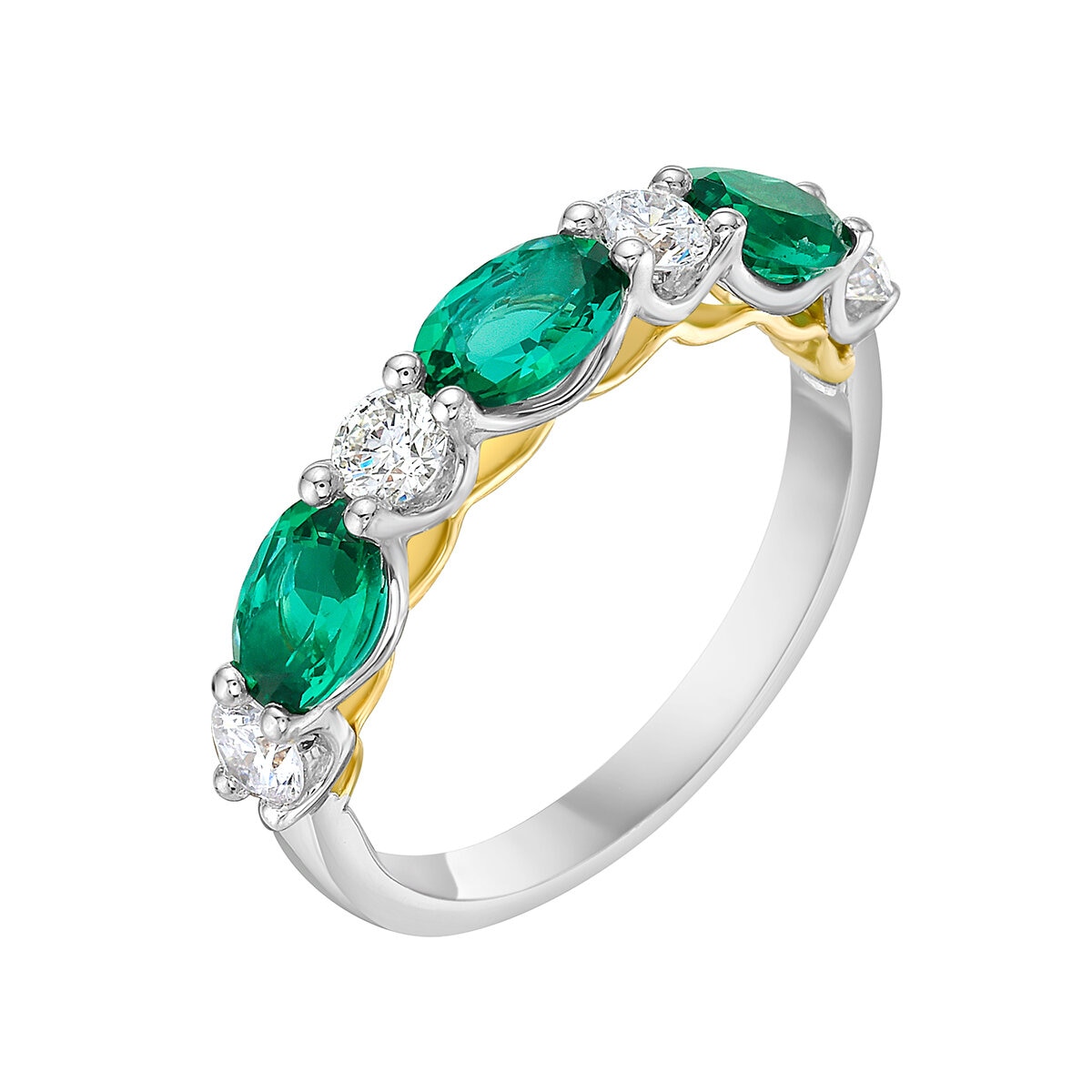 Anillo de Esmeralda Creada con Diamantes, 0.50ctw, Oro 2 Tonos, Blanco y Amarillo de 14K