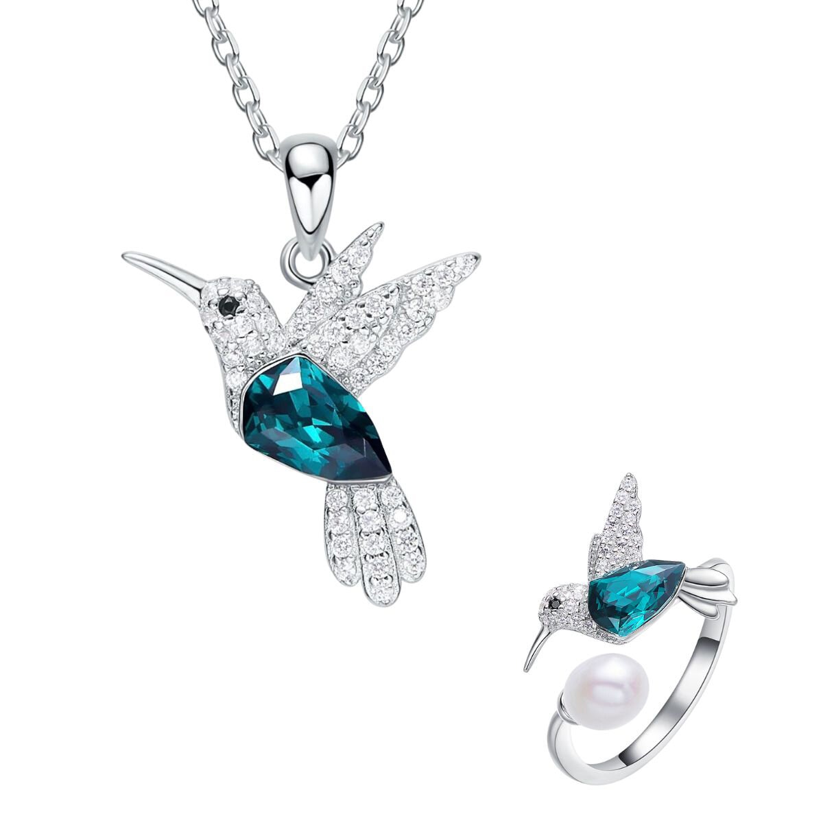 Mayfer, Juego de Anillo con Collar, Plata .925, Cristal Austríaco Mayfer, Juego de Anillo con Collar, Plata .925, Cristal Austríaco