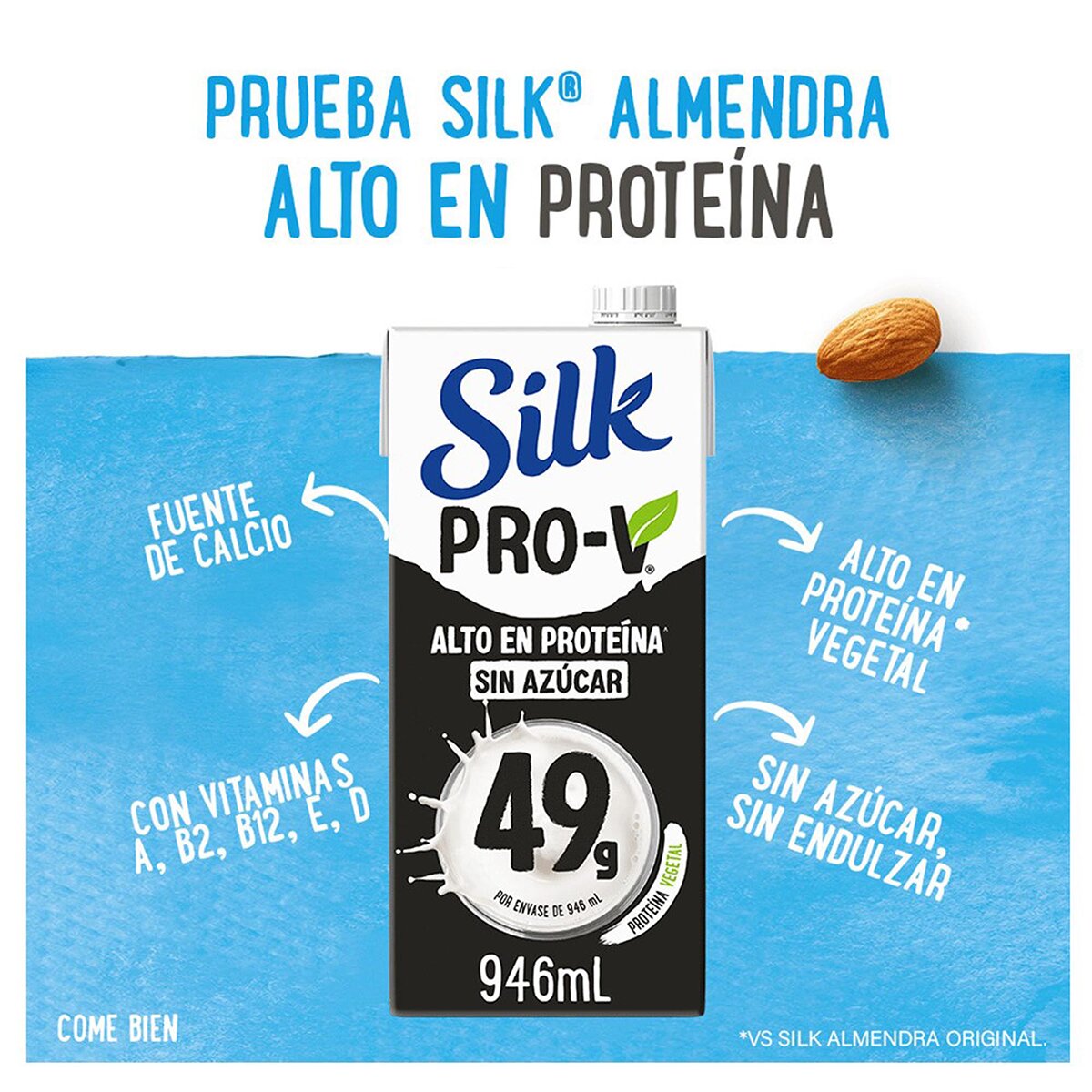 Silk Pro-V Bebida de Almendra Sin Azúcar 6 pzs de 946 ml