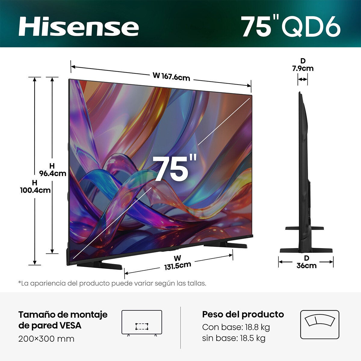Hisense Pantalla 75" HI-QLED 4K Fire TV 75QD6SFM Hisense Pantalla 75" HI-QLED 4K Fire TV 75QD6SFM