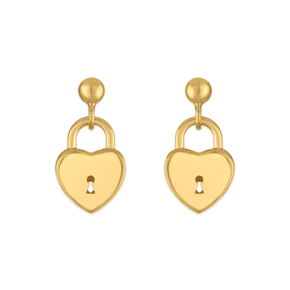 Aretes de Candado de Corazon, Oro Amarillo 14K Aretes de Candado de Corazon, Oro Amarillo 14K