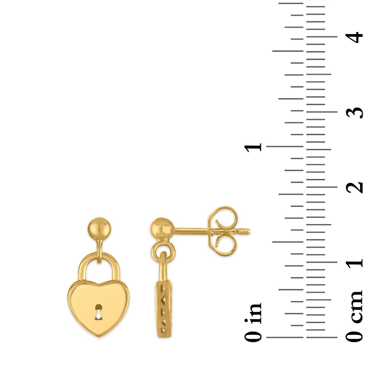 Aretes de Candado de Corazon, Oro Amarillo 14K Aretes de Candado de Corazon, Oro Amarillo 14K