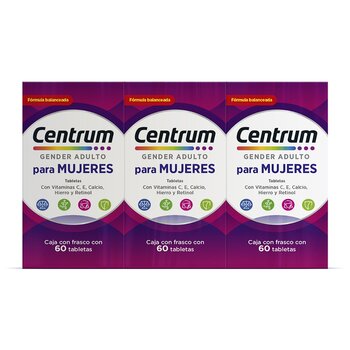 centrum para mujeres 3 cajas de 60 tabletas cada uno
