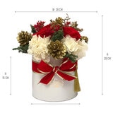 Bouquet Navidad, Caja Blanca Listón de Terciopelo Rojo/Dorado