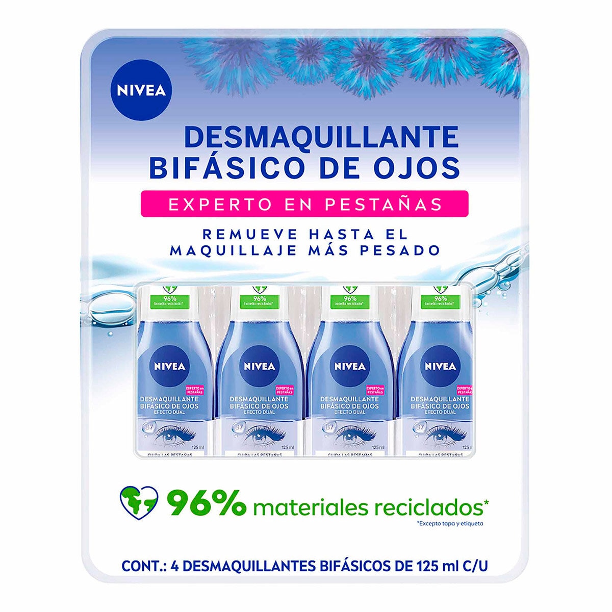 Nivea Desmaquillante Bifásico 4 pzas de 125 ml c/u Nivea Desmaquillante Bifásico 4 pzas de 125 ml c/u