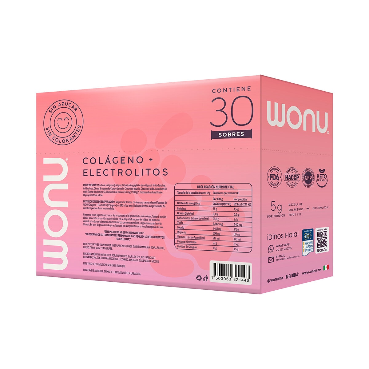 WONU Colágeno con Electrolitos en Polvo Sabor Frutos Rojos 30 pzs de 12 gr WONU Colágeno con Electrolitos en Polvo Sabor Frutos Rojos 30 pzs de 12 gr