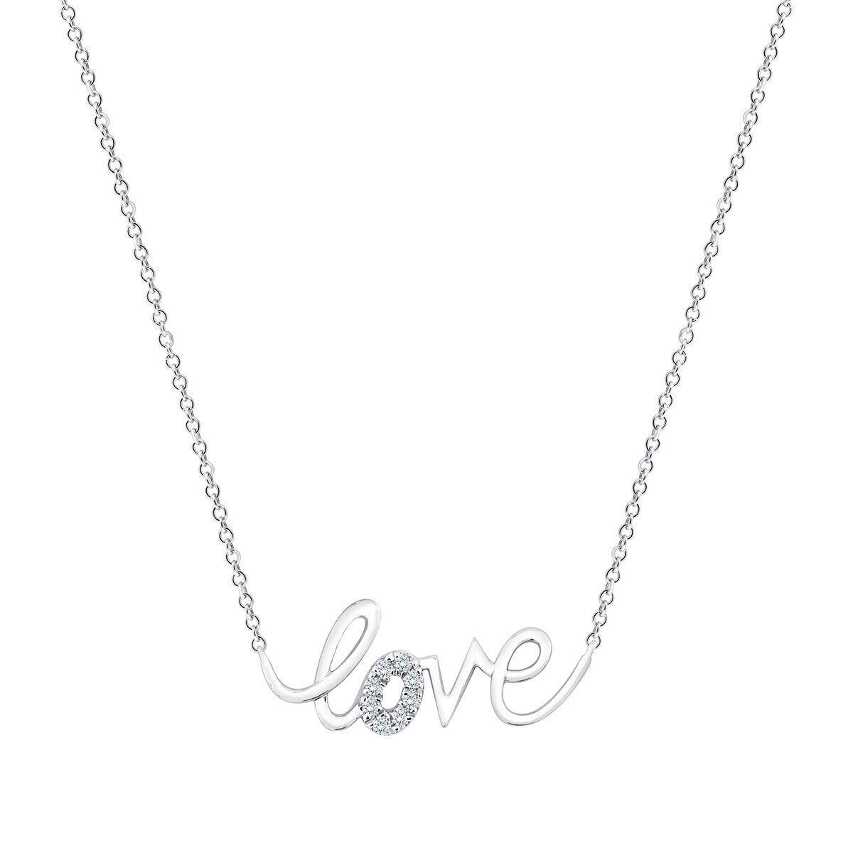 Dije de 'Love' de Diamantes, 0.05ctw, Oro Blanco 14K Dije de 'Love' de Diamantes, 0.05ctw, Oro Blanco 14K