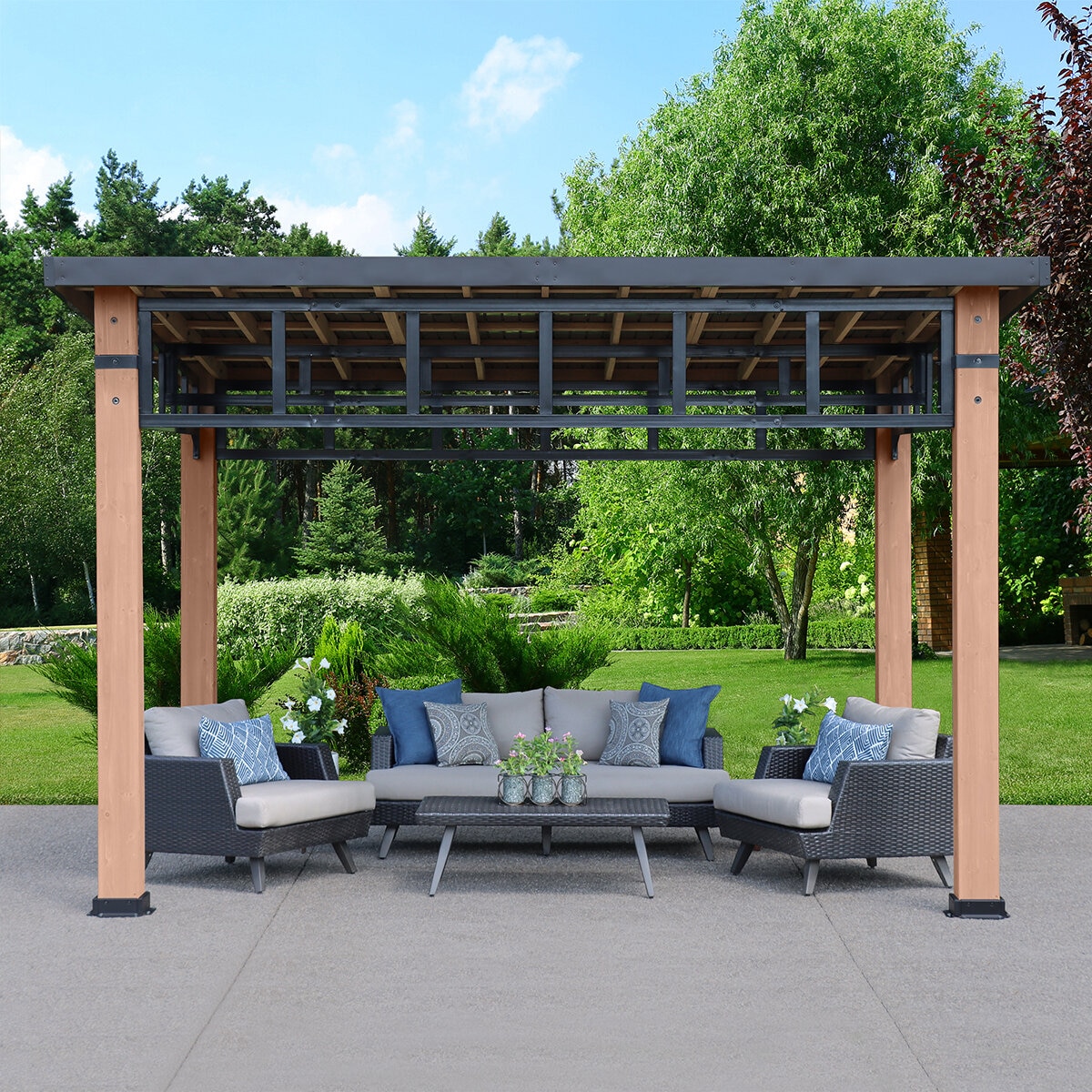 Yardistry, Pérgola de Madera con Techo Plano de 3.7m x 4.3m