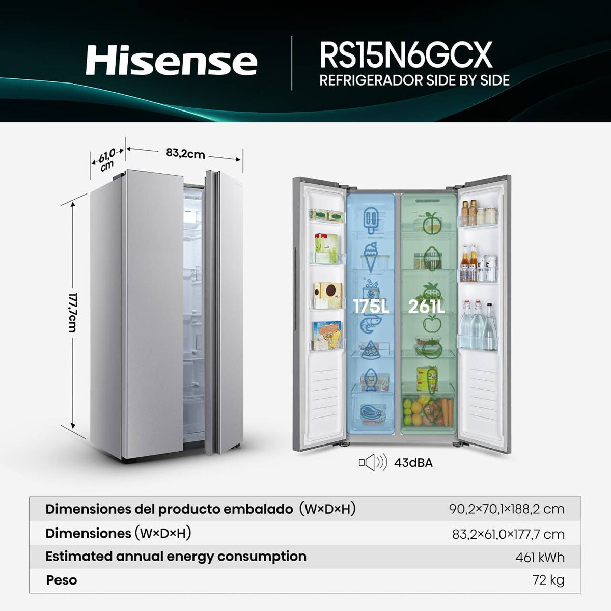 Hisense Refrigerador 15' Side By Side Hisense Refrigerador 15' Side By Side