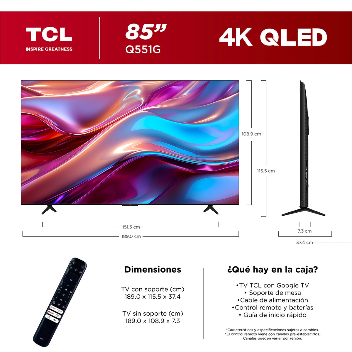 TCL Pantalla 85" 4K QLED Google TV