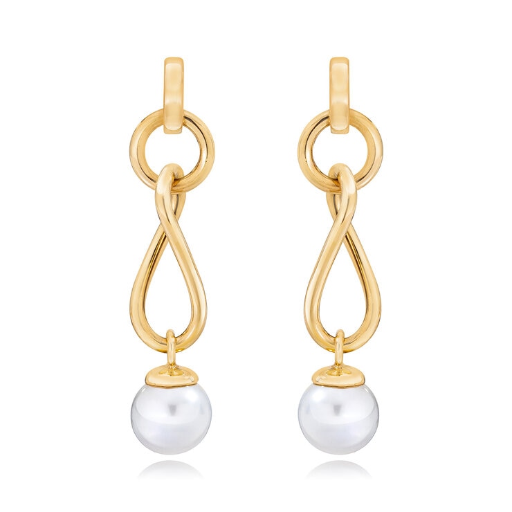 Aretes retorcidos de Perlas, Oro Amarillo de 14K Aretes retorcidos de Perlas, Oro Amarillo de 14K