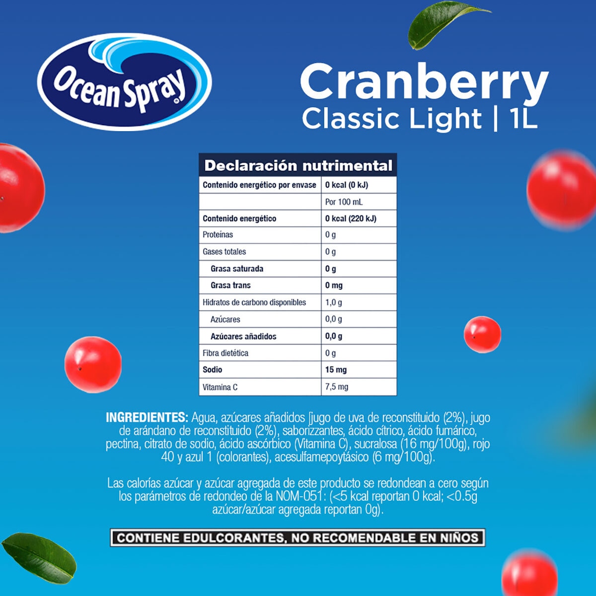 Ocean Spray Bebida de Arándano Baja en Calorías 6 pzs de 1 l Ocean Spray Bebida de Arándano Baja en Calorías 6 pzs de 1 l