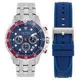 Box Set Reloj Nautica NST Brazalete Plata y Correa Azul NAPNSF407