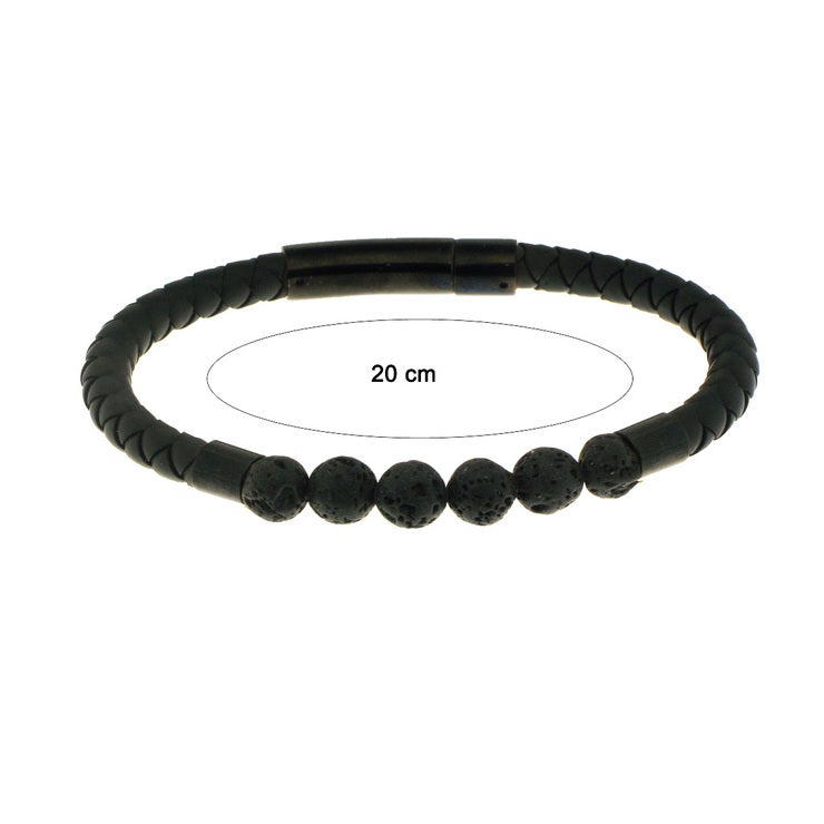 Pulsera de Piel, con Piedra Volcánica y Broche de Acero para Caballero Pulsera de Piel, con Piedra Volcánica y Broche de Acero para Caballero