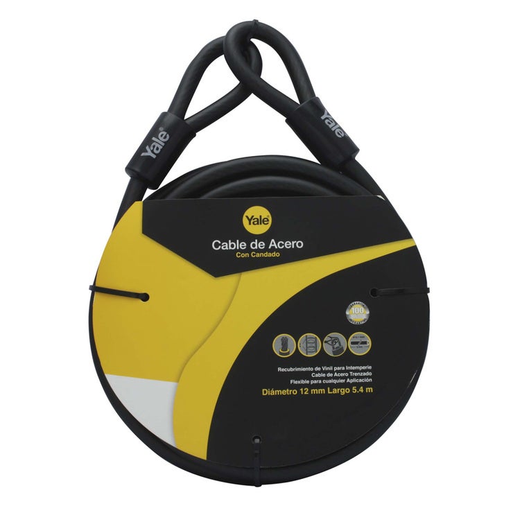 Yale, Cable de Acero con Candado 12x5400 mm Yale, Cable de Acero con Candado 12x5400 mm