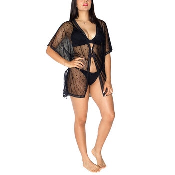 Skysoul, Vestido Corto Tipo Kaftan Color Negro para Dama, Varias Tallas