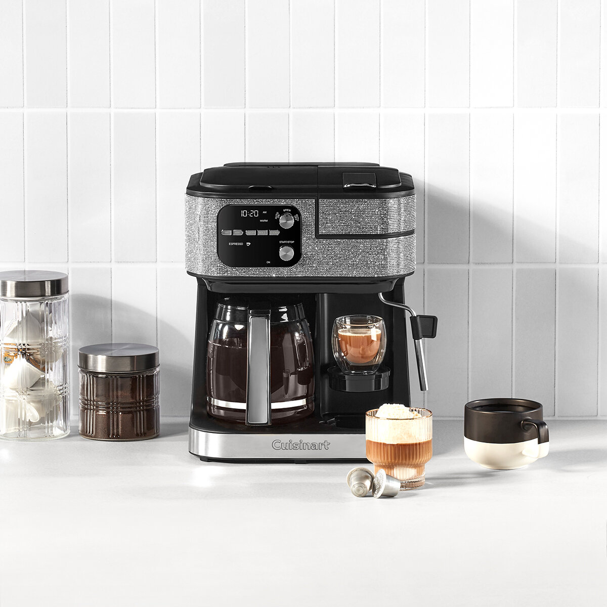 Cuisinart Crystal Glam, Cafetera Multifuncional 4 en 1, Compatible con cápsulas Keurig K-Cup, Nespresso original Line, Edición Limitada