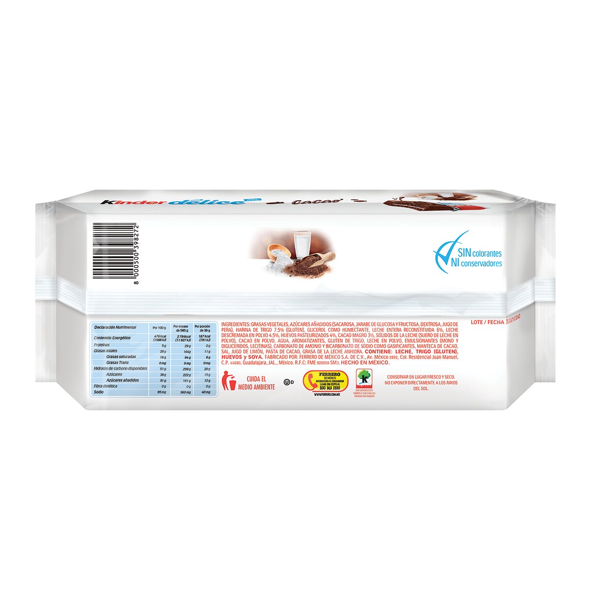Kinder Délice Pastelito con Cobertura a Base de Cacao 15 pzas de 39g Kinder Délice Pastelito con Cobertura a Base de Cacao 15 pzas de 39g