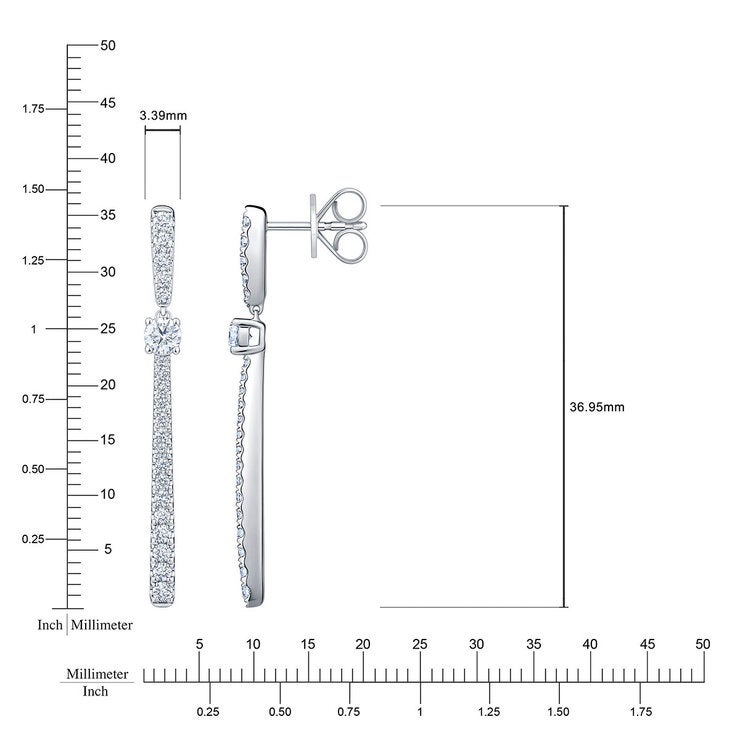 Aretes Colgantes de Diamantes 0.80ctw, en Oro Blanco 14K Aretes Colgantes de Diamantes 0.80ctw, en Oro Blanco 14K