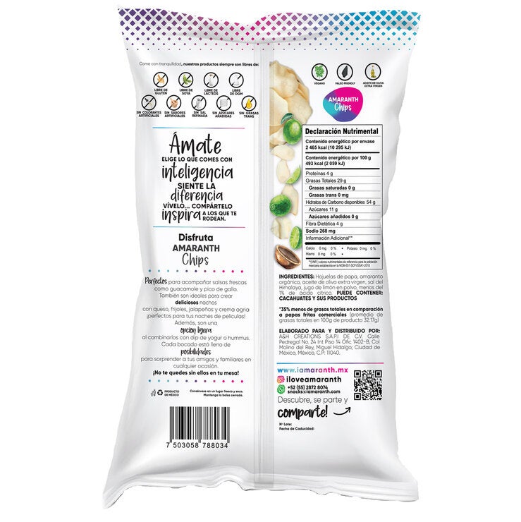 I Amaranth Chips Sabor Limón y Sal 500 g I Amaranth Chips Sabor Limón y Sal 500 g