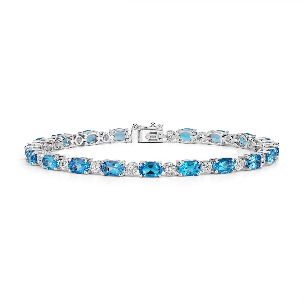 Pulsera de Topacio Azul y Diamantes 0.55ctw, Oro Blanco de 14K