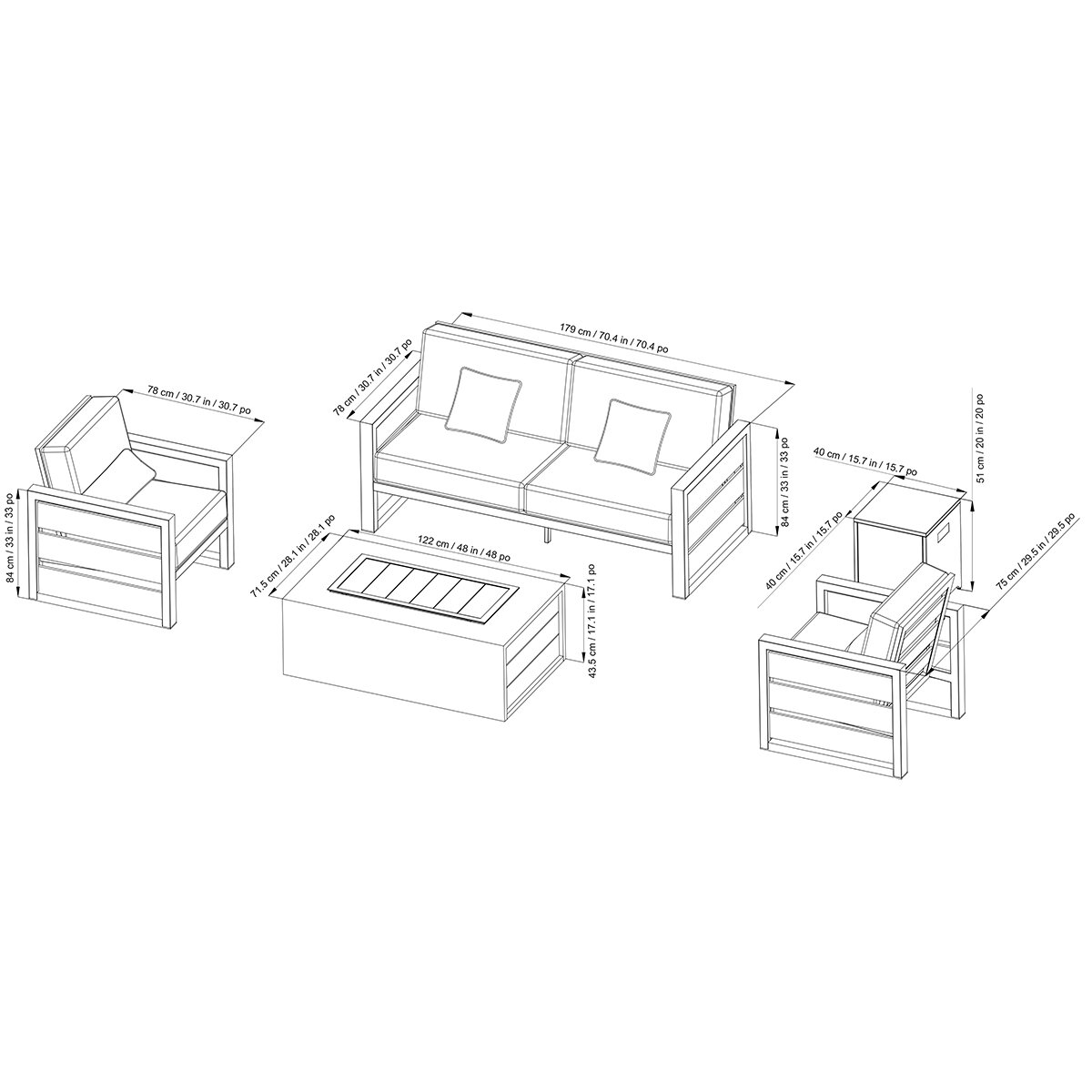 SunVilla, Bradford Juego de 5 Piezas con Fogata para Patio