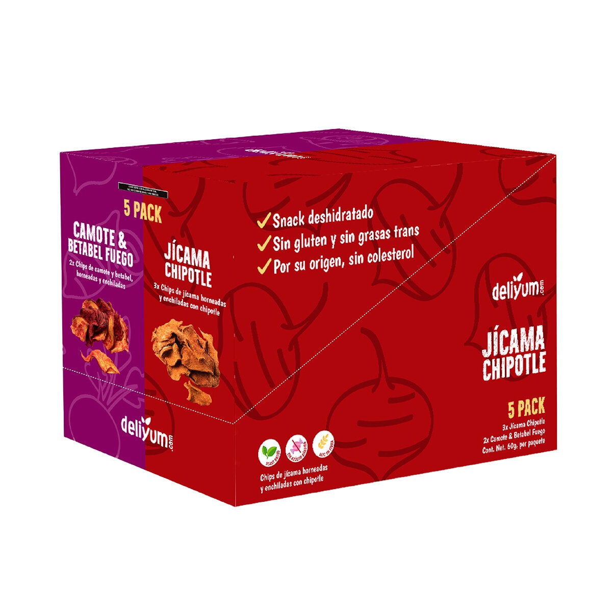 Deliyum.com Mix de Vegetales Deshidratados Jícama Chipotle y Camote & Betabel Fuego 5 pzas de 60g Deliyum.com Mix de Vegetales Deshidratados Jícama Chipotle y Camote & Betabel Fuego 5 pzas de 60g