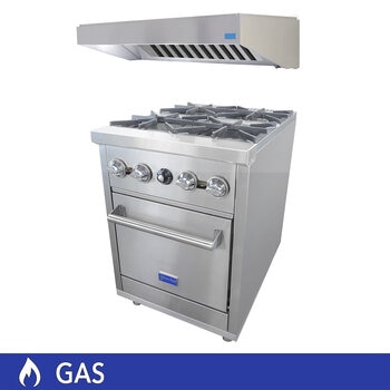 san-son combo campana profesional 80 cm y estufa profesional de gas 4 quemadores 62 cm