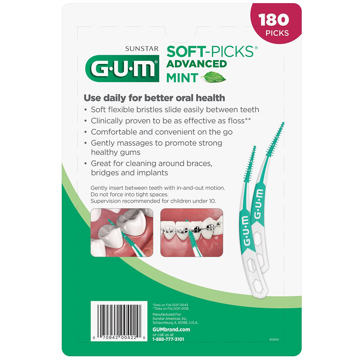 GUM Palillos Interdentales Advanced Sabor Menta 180 piezas