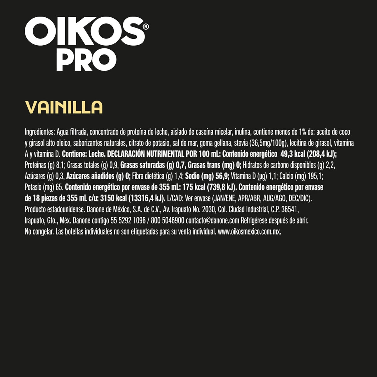 Oikos Bebida con 30 g de Proteína 18 pzas de 355 ml Oikos Bebida con 30 g de Proteína 18 pzas de 355 ml