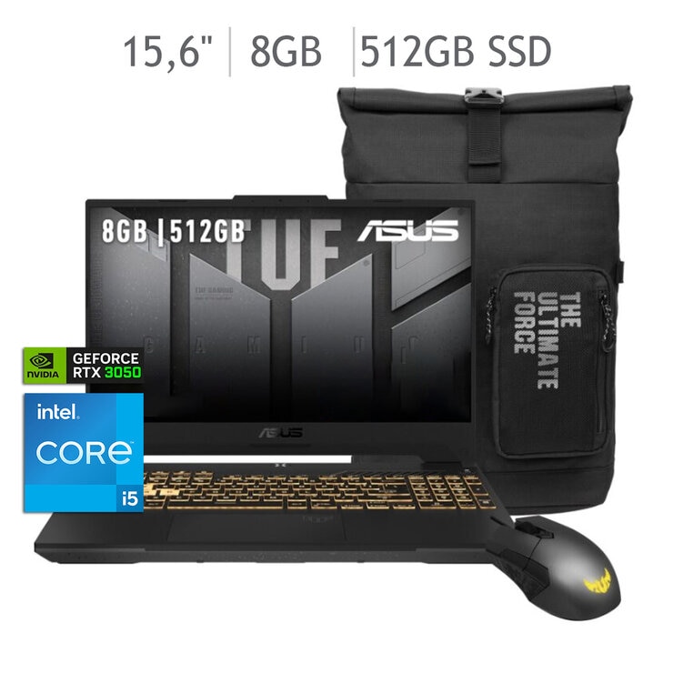 ASUS TUF Gaming F15 Laptops 15.6" Full HD Intel Core i5 8GB 512GB SSD + Mochila + Mouse