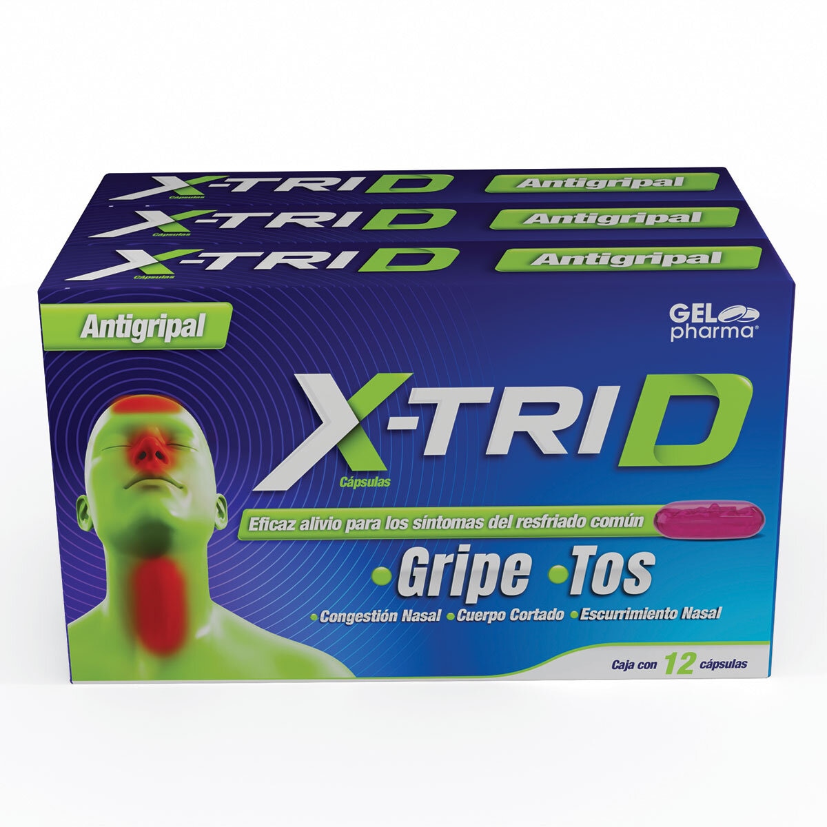 X Trid Antigripal 3 Cajas de 12 Cápsulas c/u