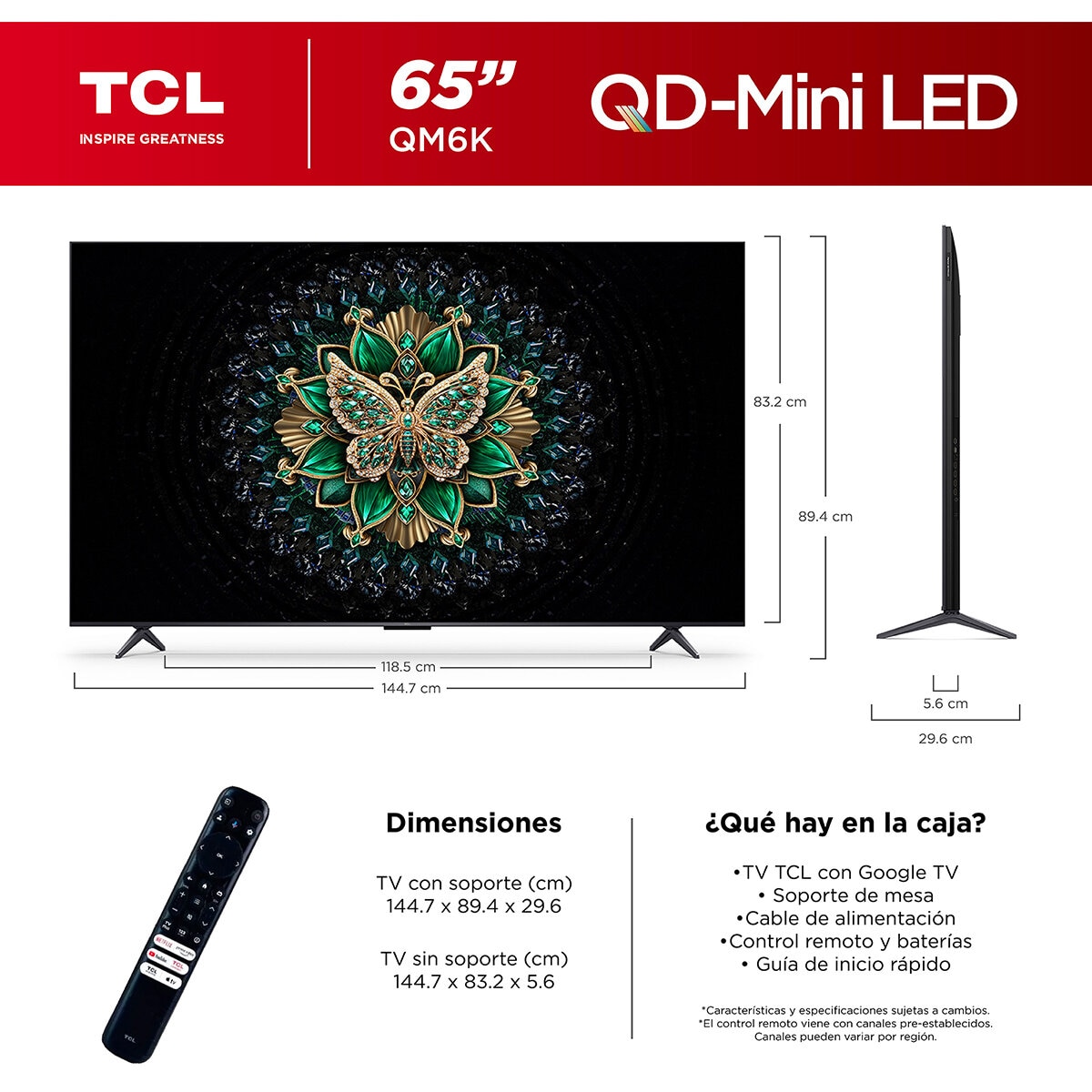 TCL Pantalla 65" QD-Miniled 4K Google TV TCL Pantalla 65" QD-Miniled 4K Google TV