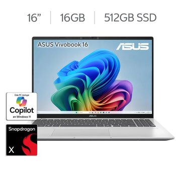asus vivobook 16 laptop 16" snapdragon x 16gb 512 gb ssd