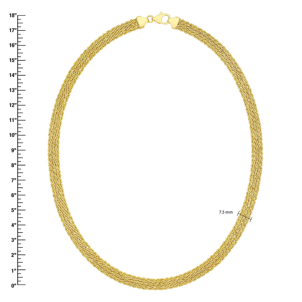 Cadena de Cuerda Cuadruple para Dama, Oro Amarillo 14K, 45.72cm Cadena de Cuerda Cuadruple para Dama, Oro Amarillo 14K, 45.72cm
