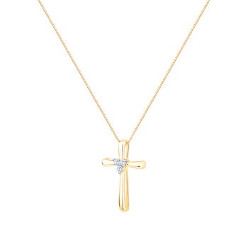 Dije de Cruz de Diamantes, 0.12ctw, Oro Amarillo de 14K, 45.72cm